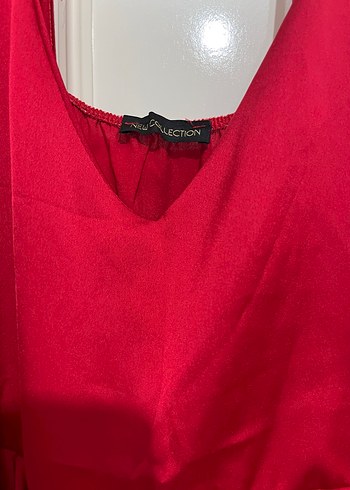 Kadın Kırmızı Saten Midi Askılı bluz - Görsel 2