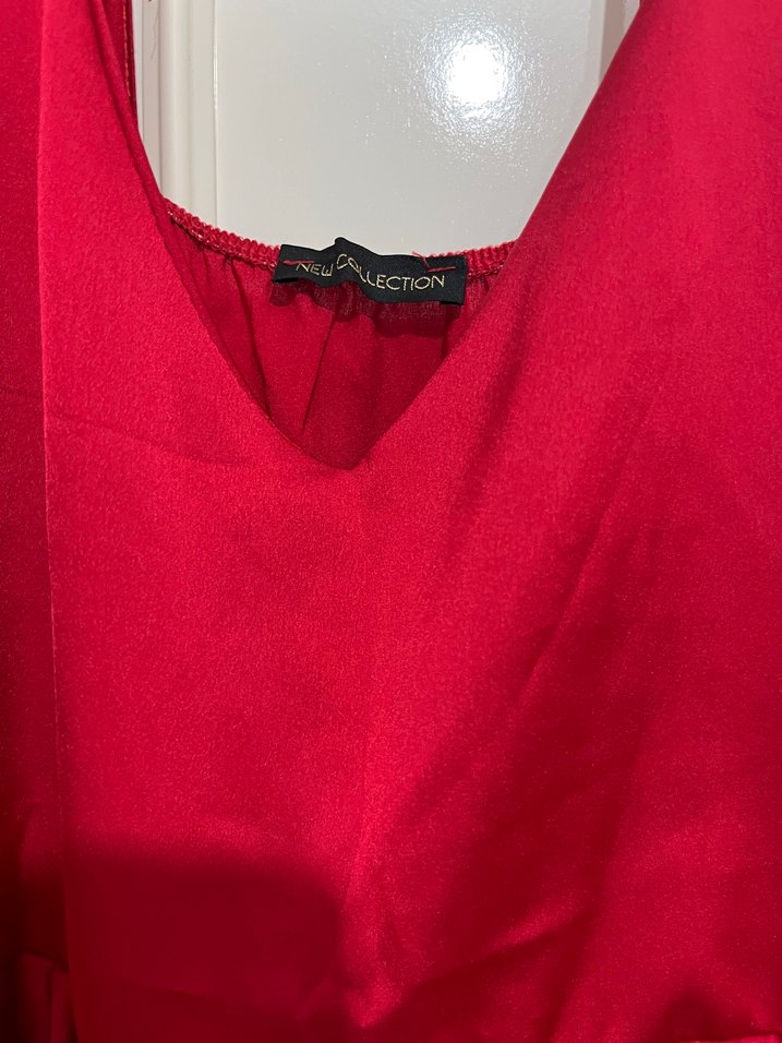 Kadın Kırmızı Saten Midi Askılı bluz - Görsel 2