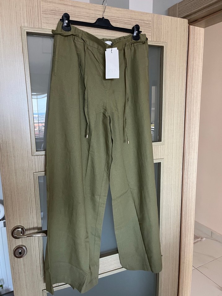 Zara kemerli geniş paça Keten Pantolon - Görsel 2