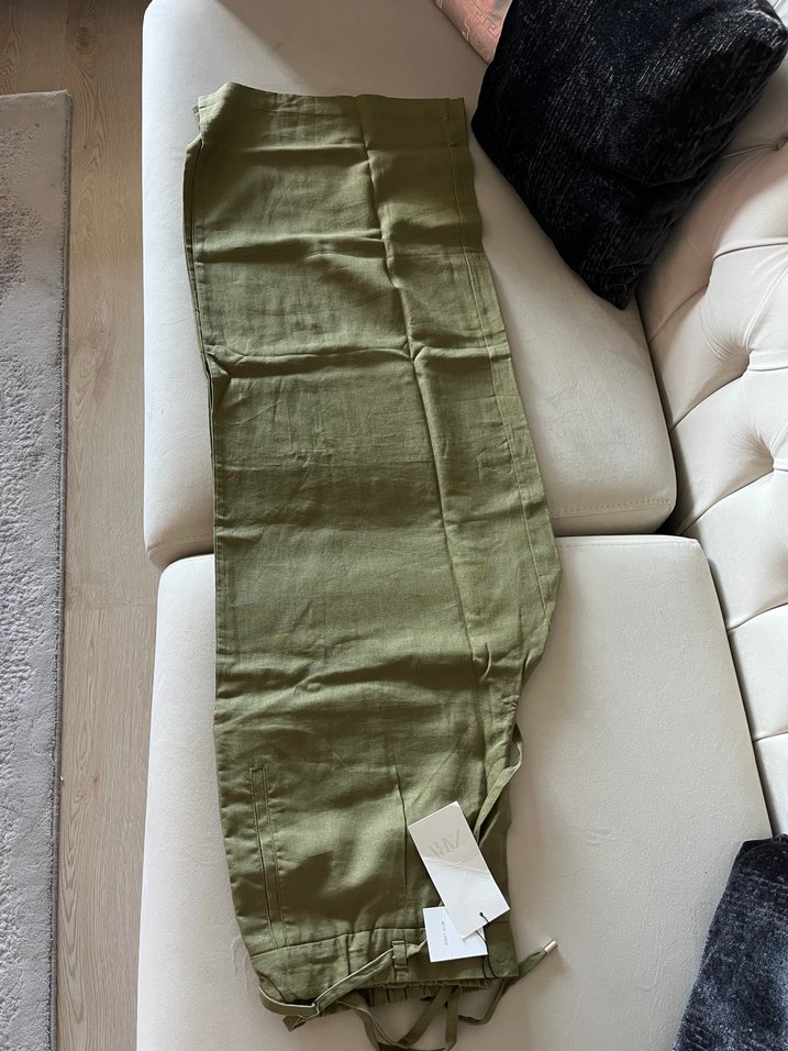 Zara kemerli geniş paça Keten Pantolon - Görsel 3