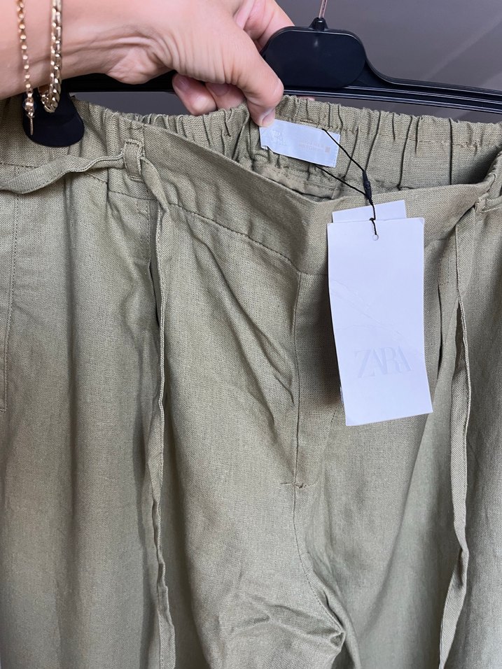 Zara kemerli geniş paça Keten Pantolon - Görsel 4