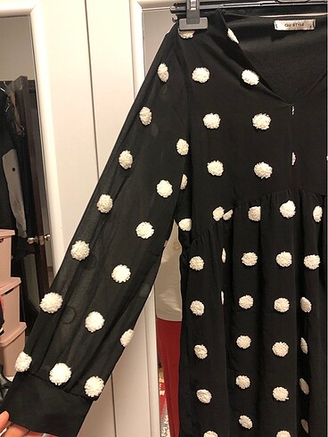 Puantiye şifon elbise - Görsel 2