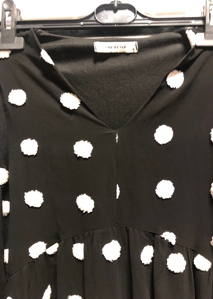 Puantiye şifon elbise - Görsel 3