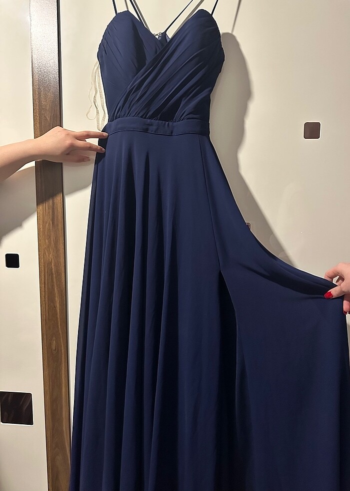 Lacivert Şifon Abiye Elbise - Görsel 4