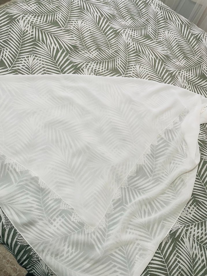 Dantel Detaylı Beyaz Kadın Fular anne tülbenti umre tülbenti - Görsel 3