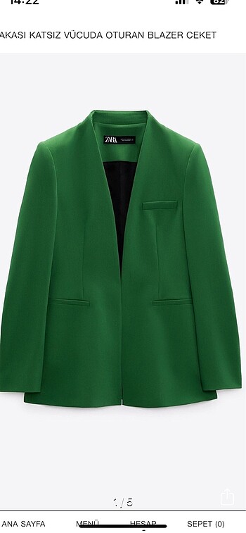 Zara yakasız blazer ceket yeşil