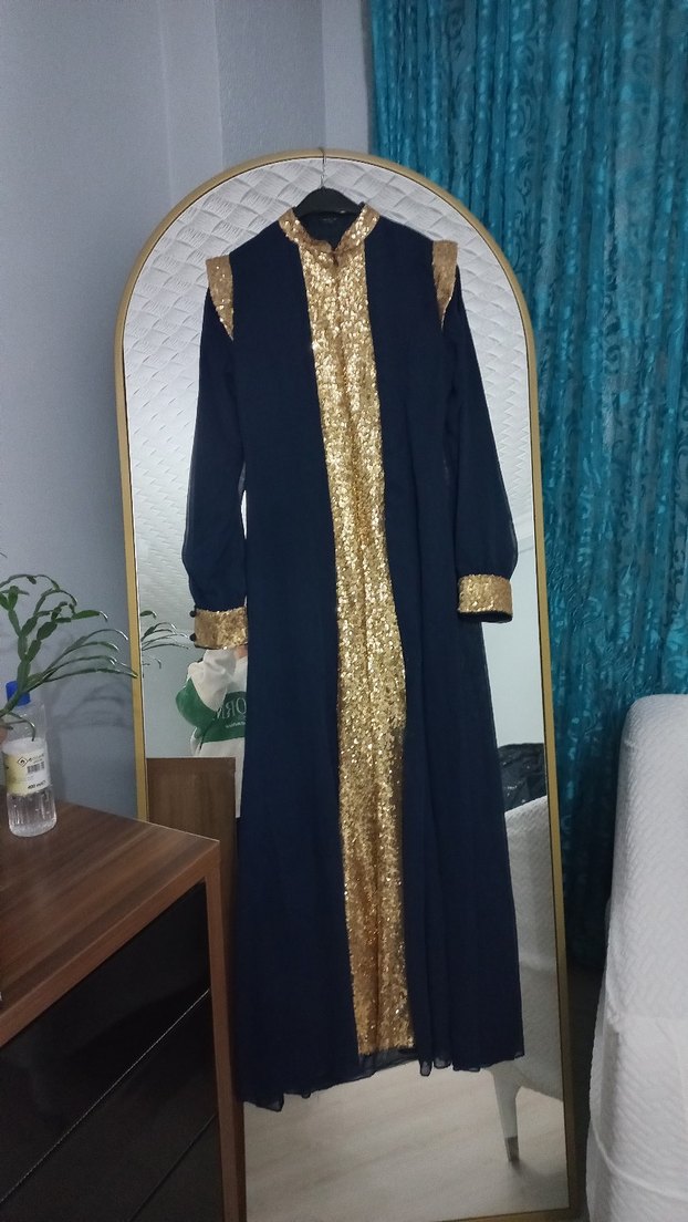 Uzun lacivert Gotik Kadın Elbise - Görsel 3