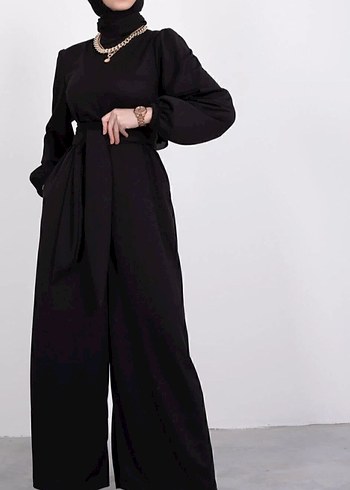 Kadın Siyah Uzun Kollu Kemerli Tulum - Görsel 2