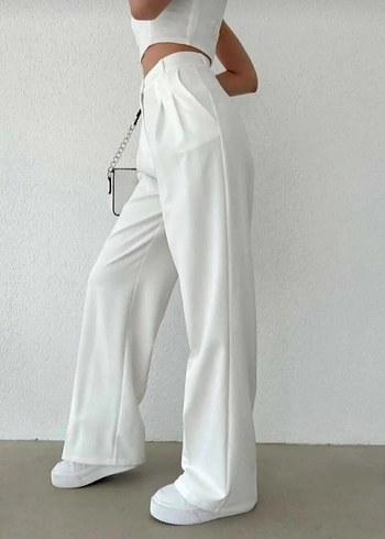 Beyaz Midi Kadın Kumaş Pantolon - Görsel 2