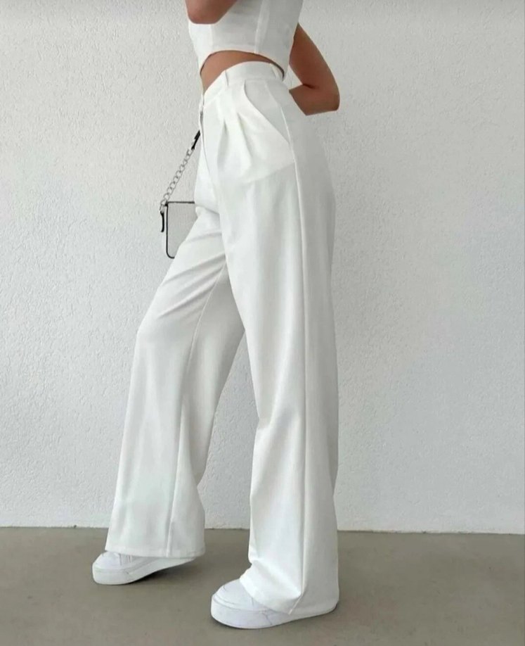 Beyaz Midi Kadın Kumaş Pantolon - Görsel 2