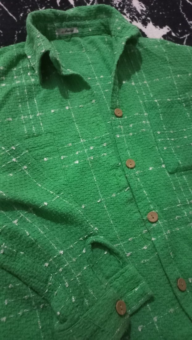 Yeşil Düğmeli Keten Uzun Kollu Kadın Gömlek - Görsel 3