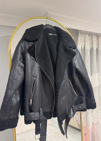 Zara Siyah Kürklü Deri Biker Ceket