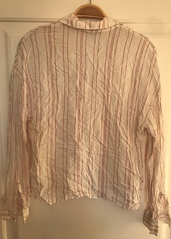 Çizgili V Yaka Keten Gömlek - Görsel 2