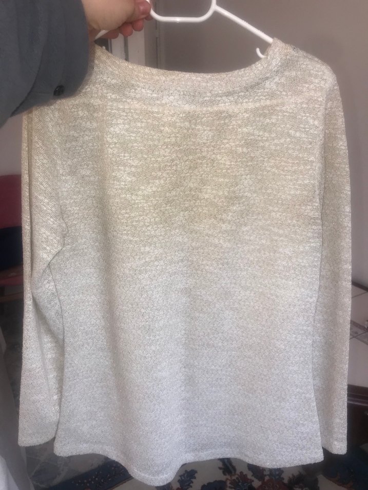 Bej Kadın Triko Uzun Kollu Simli Bluz - Görsel 3