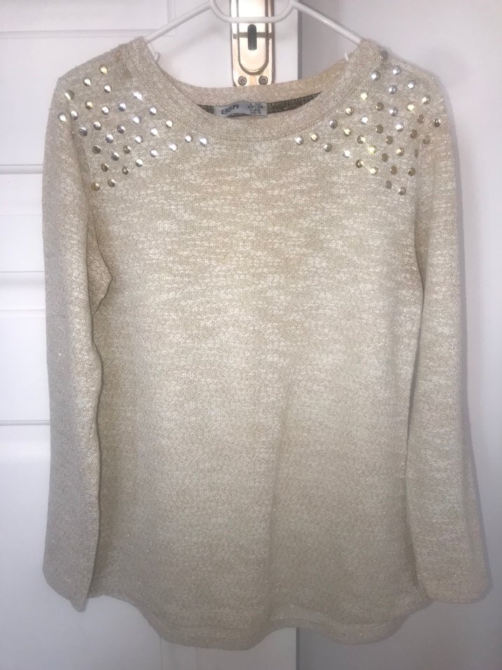 Bej Kadın Triko Uzun Kollu Simli Bluz - Görsel 2