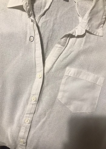 Uzun Kollu Beyaz Keten Gömlek - Görsel 2