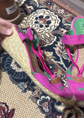 Nakışlı Pembe Kadın Dolgu Topuk Espadril - Görsel 2