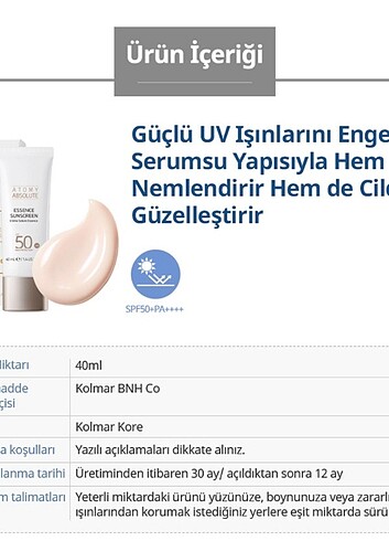 Diğer Atomy Absolute essence güneşten koruyan krem