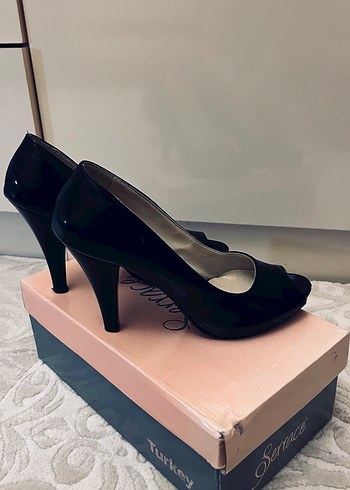 Kadın Siyah Rugan Topuklu Ayakkabı - Görsel 4