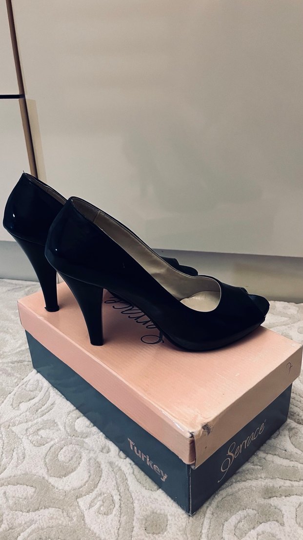 Kadın Siyah Rugan Topuklu Ayakkabı - Görsel 4