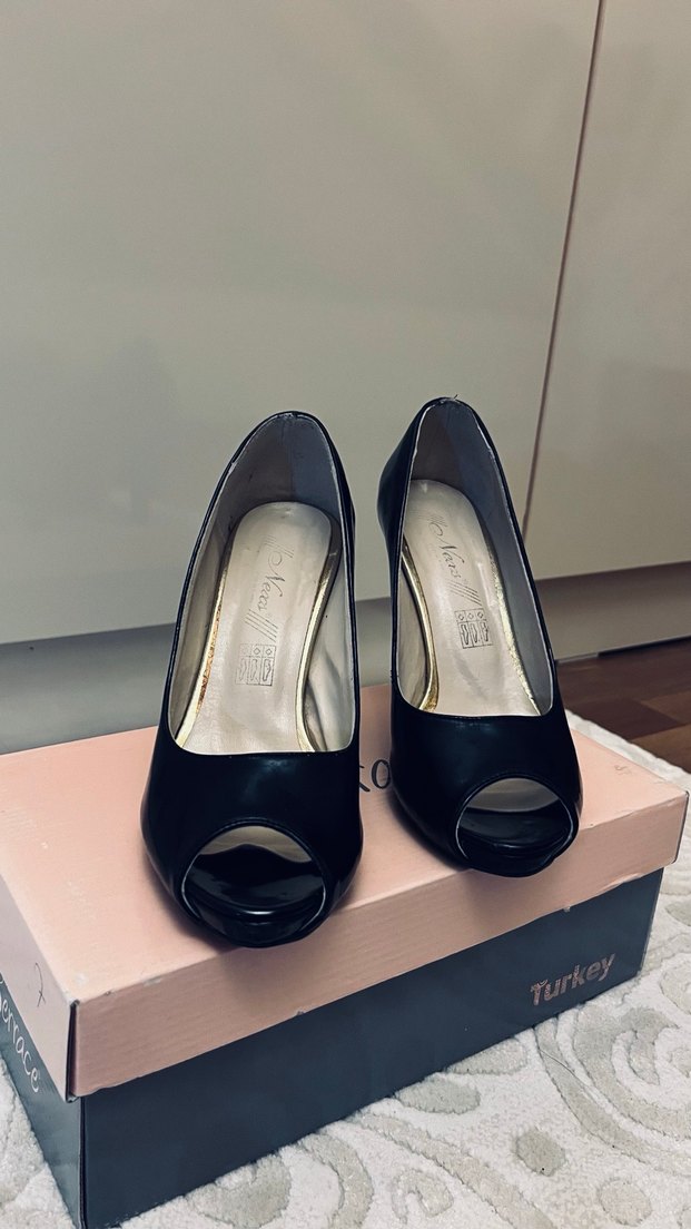 Kadın Siyah Rugan Topuklu Ayakkabı - Görsel 2