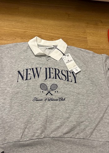 Gri New Jersey Baskılı Kadın Sweatshirt
