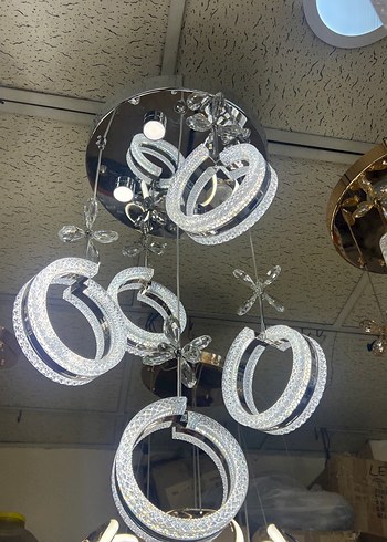 Beyaz LED Kristal Halkalı Avize