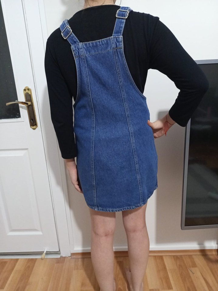 Kadın Mavi Denim Kısa Tulum - Görsel 2