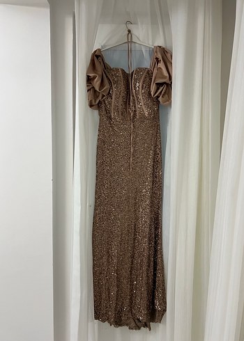 Parlak Bej Straplez Uzun Abiye Elbise - Görsel 2