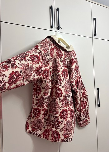 Bordo Desenli Bohem Kadın Kısa Ceket - Görsel 3