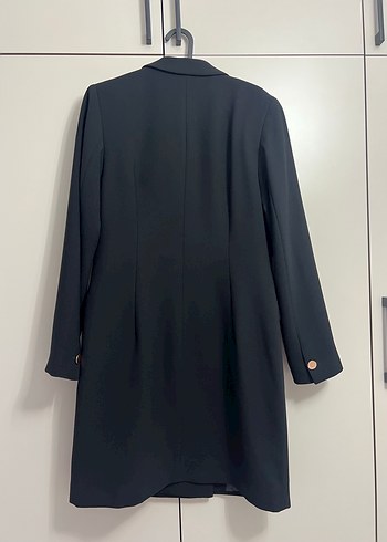 Düğmeli Siyah Midi Kadın Blazer elbise - Görsel 2