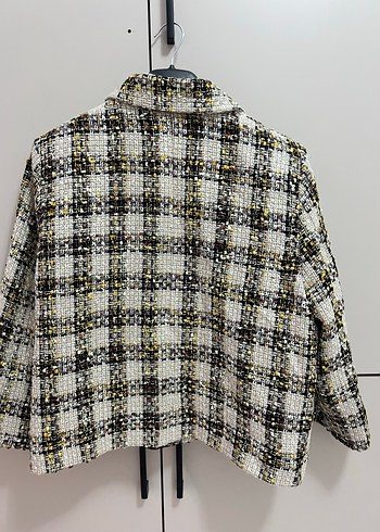 Düğmeli Kısa Ekose Kadın Ceket - Görsel 3