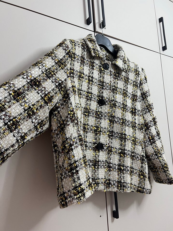 Düğmeli Kısa Ekose Kadın Ceket - Görsel 2