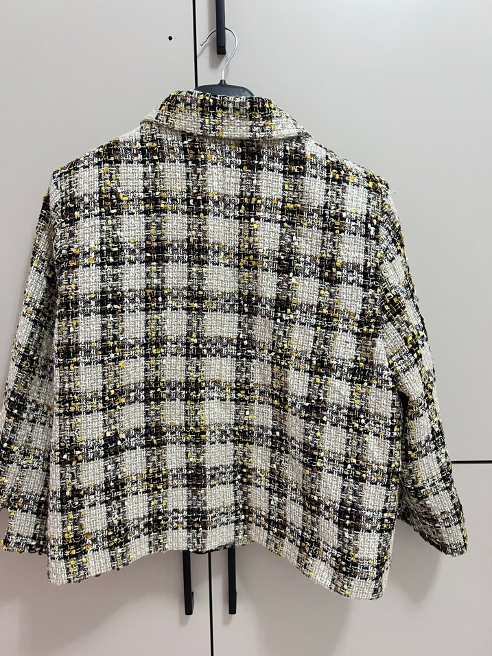 Düğmeli Kısa Ekose Kadın Ceket - Görsel 3