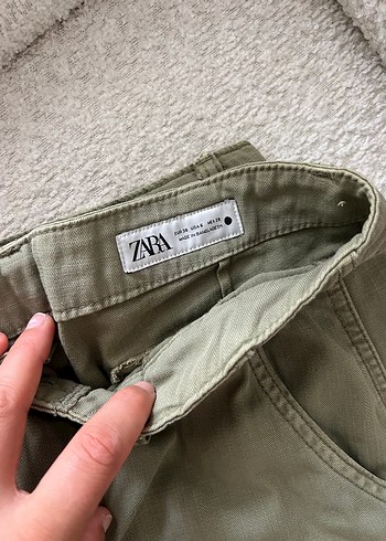 Bel Detaylı Keten Haki Pantolon - Görsel 3