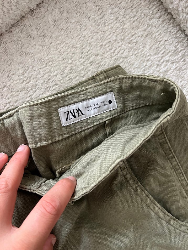 Bel Detaylı Keten Haki Pantolon - Görsel 3