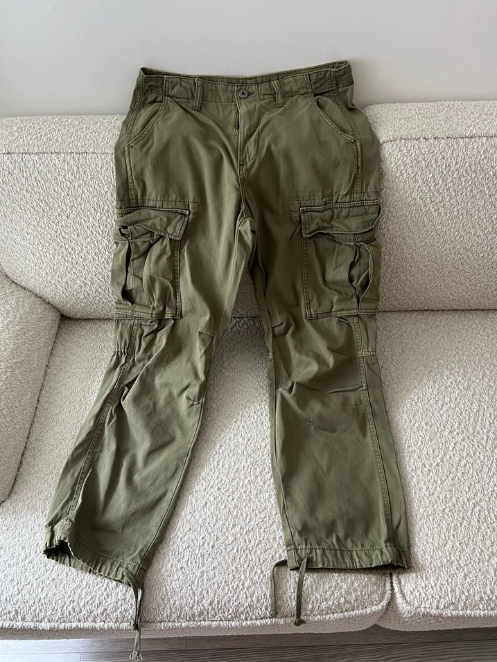 Bel Detaylı Keten Haki Pantolon - Görsel 2