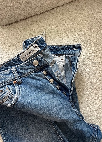 Kadın Mavi Kot Pantolon - Rahat Kesim, Kemerli - Görsel 3