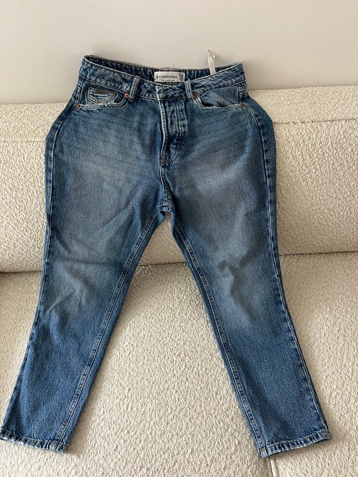 Kadın Mavi Kot Pantolon - Rahat Kesim, Kemerli - Görsel 5