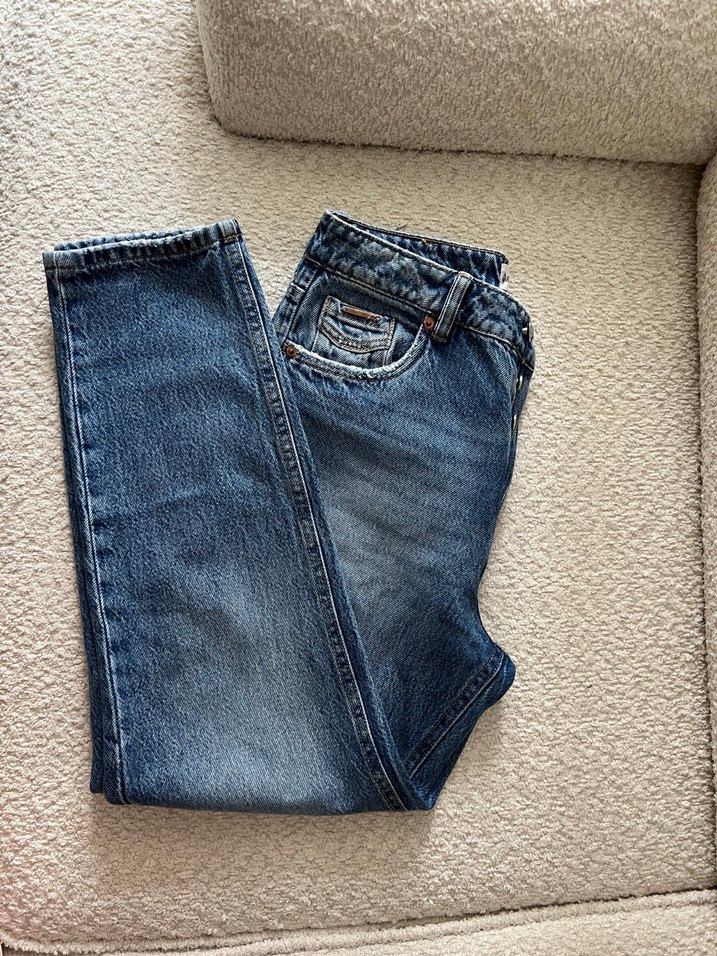 Kadın Mavi Kot Pantolon - Rahat Kesim, Kemerli - Görsel 2