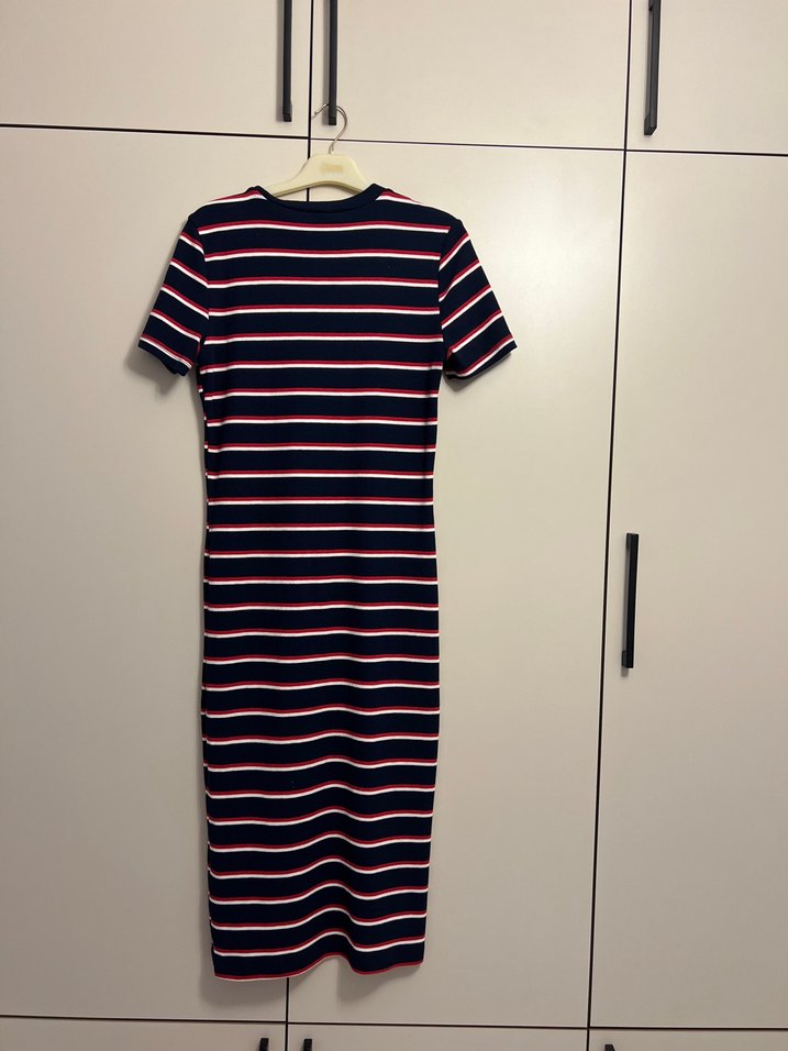 Çizgili, Kısa Kollu Uzun Elbise - Görsel 2