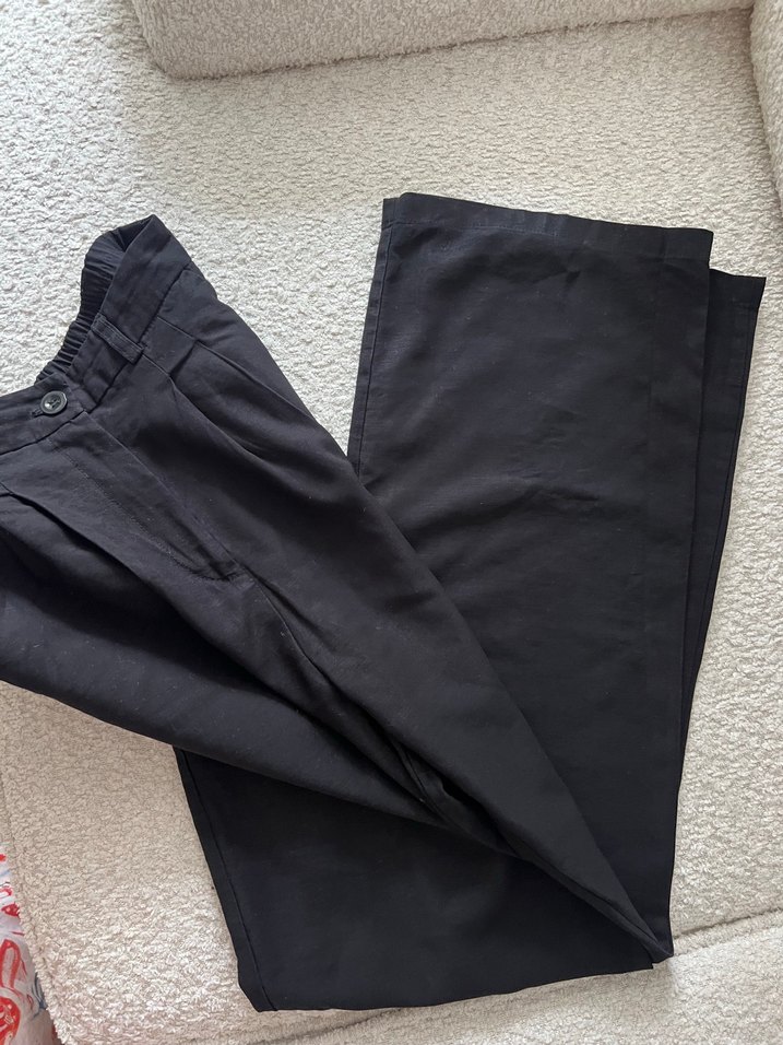 Siyah Keten Kadın Pantolon - Görsel 4