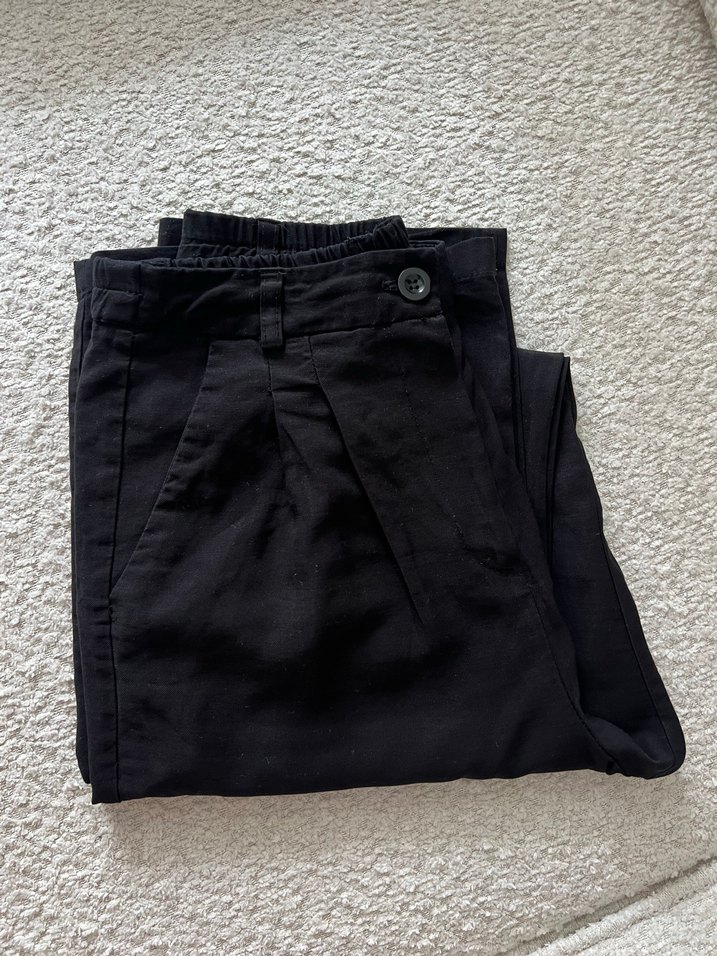 Siyah Keten Kadın Pantolon - Görsel 3