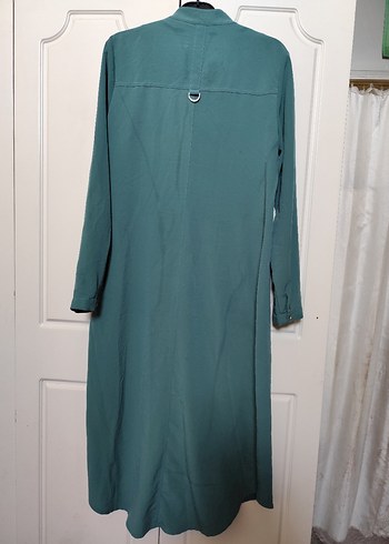 Uzun Turkuaz  Kapüşonlu Ceket - Görsel 4