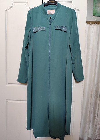 Uzun Turkuaz  Kapüşonlu Ceket - Görsel 2