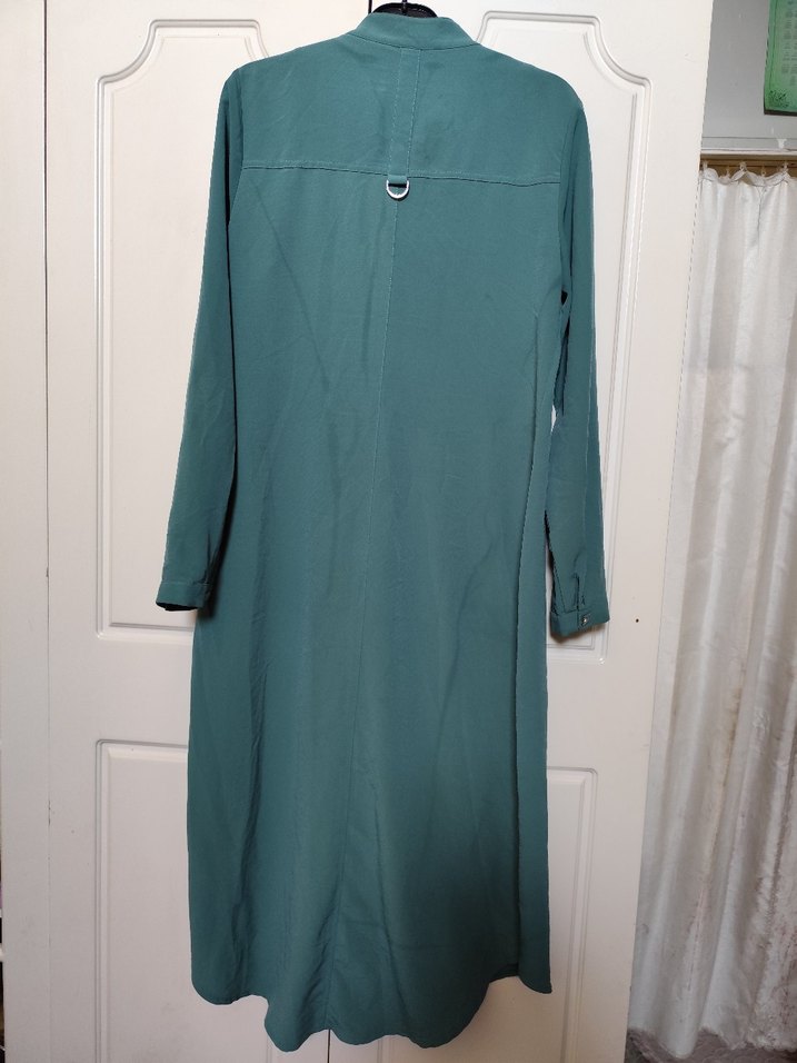 Uzun Turkuaz  Kapüşonlu Ceket - Görsel 4