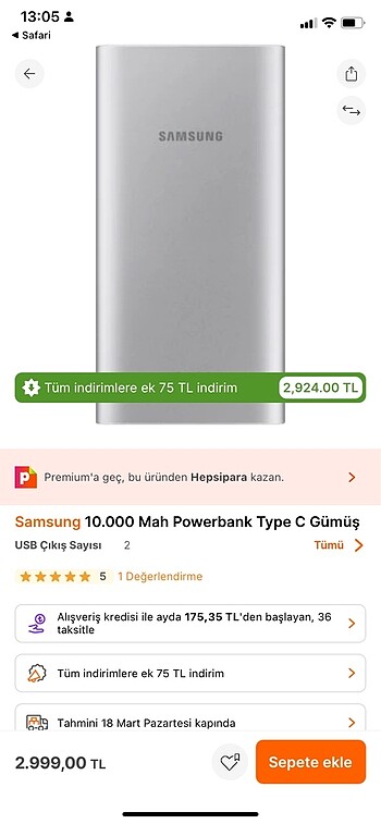 Orijinal Samsung 10000Mah hızlı şarj powerbank