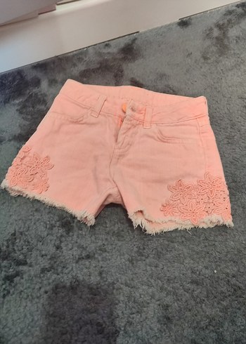 Nakışlı Dantelli Kız Mini Kot Şort 3 lı set