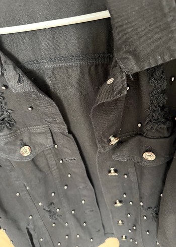 s Beden Siyah Düğmeli Kadın Denim Ceket
