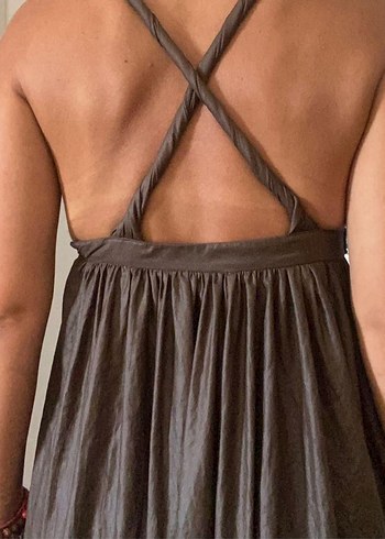 Boncuk Detaylı Kahverengi Uzun Bohem Elbise - Görsel 4